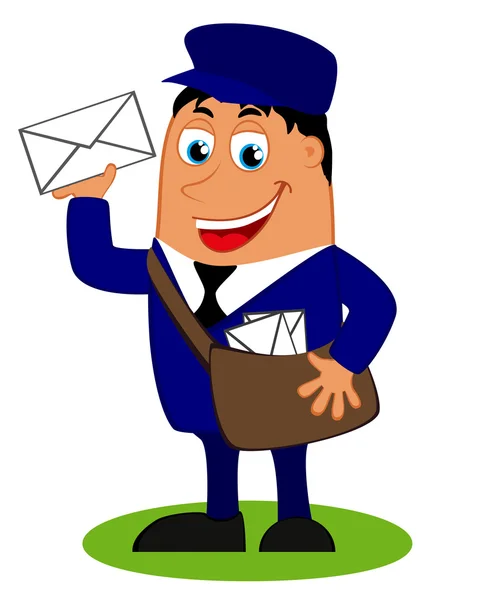 Vector illustration with a funny postman with bag and letter — Stock Vector