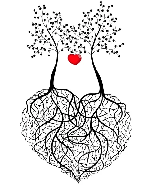 Abstract pattern - two trees whose roots are woven into a heart shape Vector Graphics