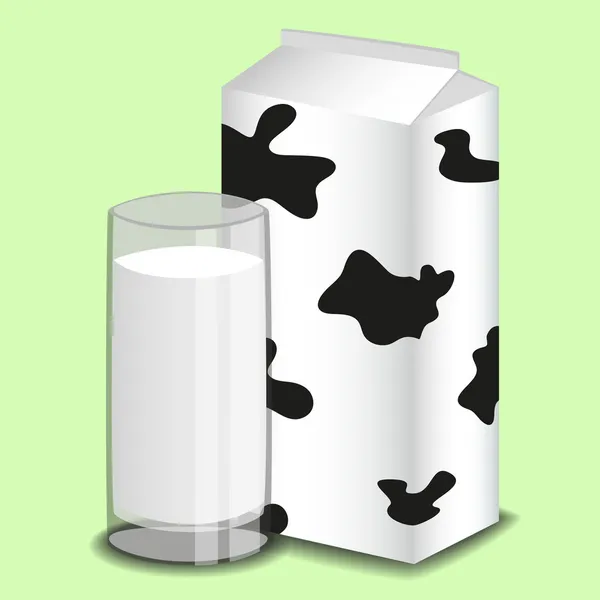 Bir bardak süt ve süt ile bir paket. vektör — Stok Vektör