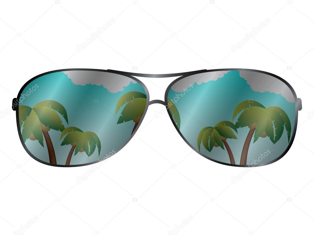 Vector sun glasses with tropical palms reflection