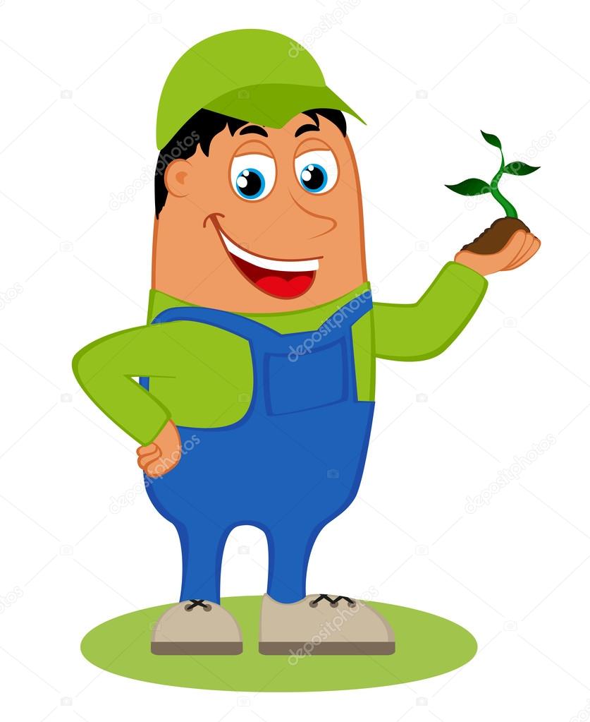Happy gardener, vector illustration isolated on white background
