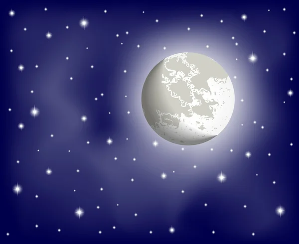 Lune et étoiles dans un ciel nocturne clair, illustration vectorielle — Image vectorielle