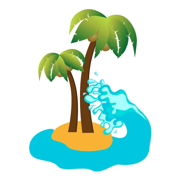 Isla tropical y palmeras de coco, icono del vector — Archivo Imágenes Vectoriales