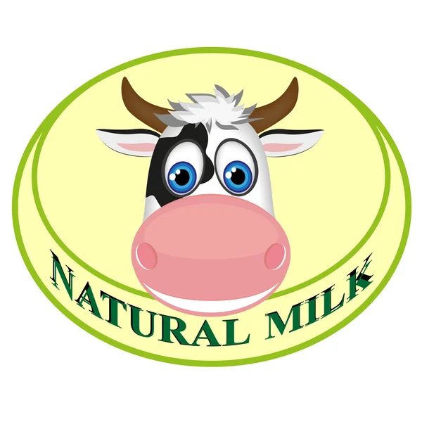 天然牛奶与牛的不干胶标签 — 图库矢量图片