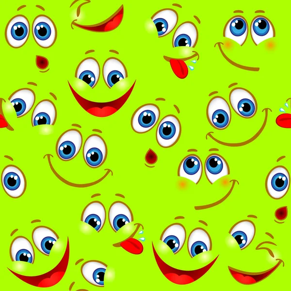 Nahtloses Muster - lustige Gesichter auf grünem Hintergrund — Stockvektor