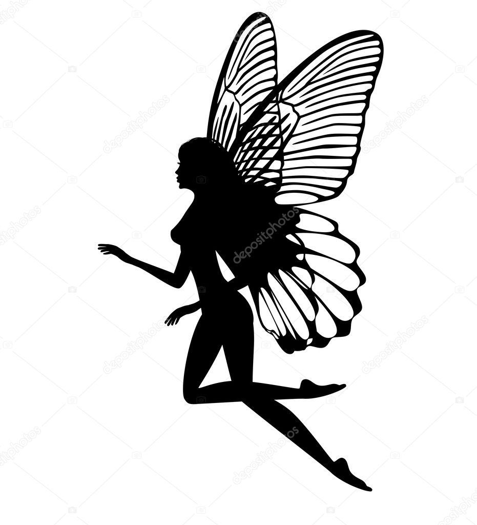 Silhouette of a fairy isolated on white background