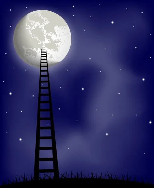 月、ベクター グラフィックへのはしご — ストックベクタ