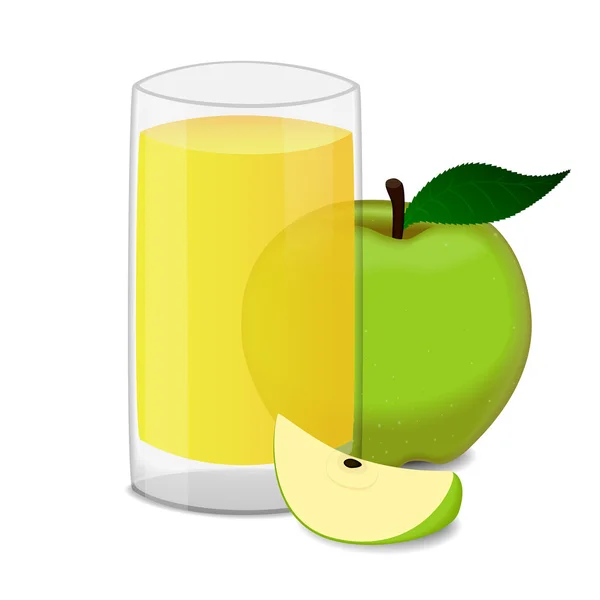 Vidro de suco de maçã e maçãs verdes isoladas em branco —  Vetores de Stock