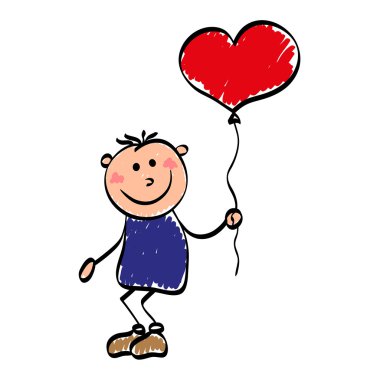 elle çizilmiş - balon ile aşık çocuk