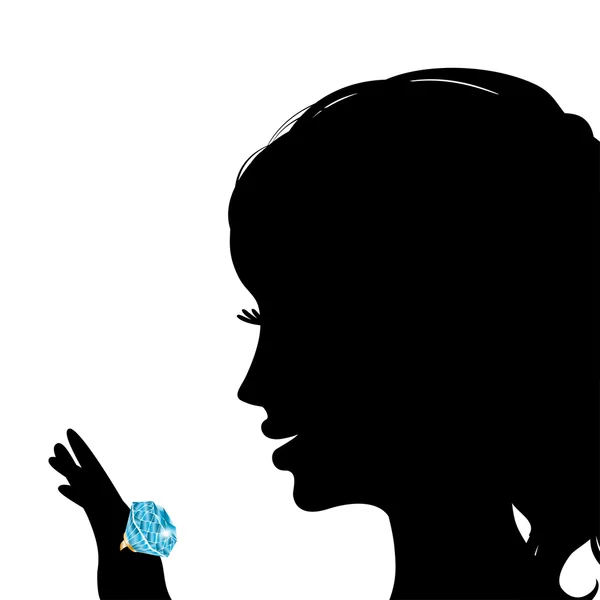 Silhouette of a beautiful girl was presented with a ring — Stock Vector