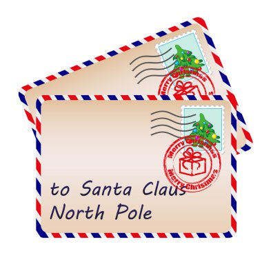 Noel Baba için iki harfleriyle pulları ve posta işaretleri
