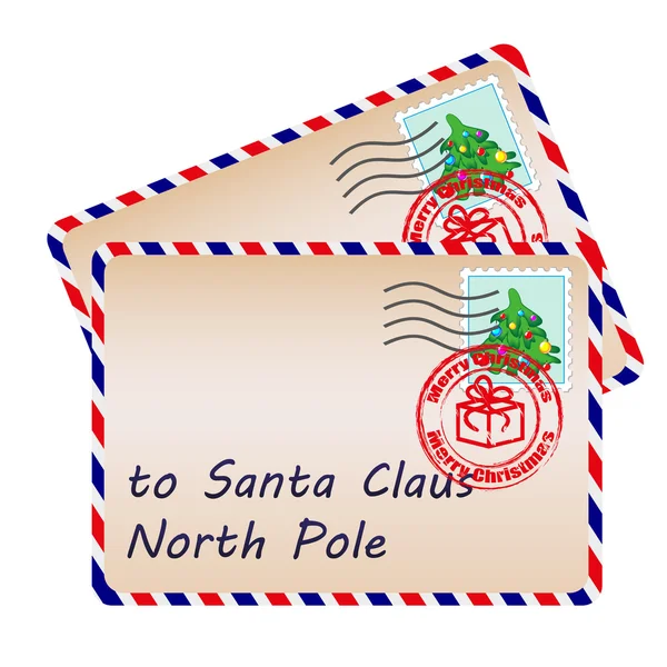 Two letters to Santa Claus with stamps and postage marks — Stock Vector