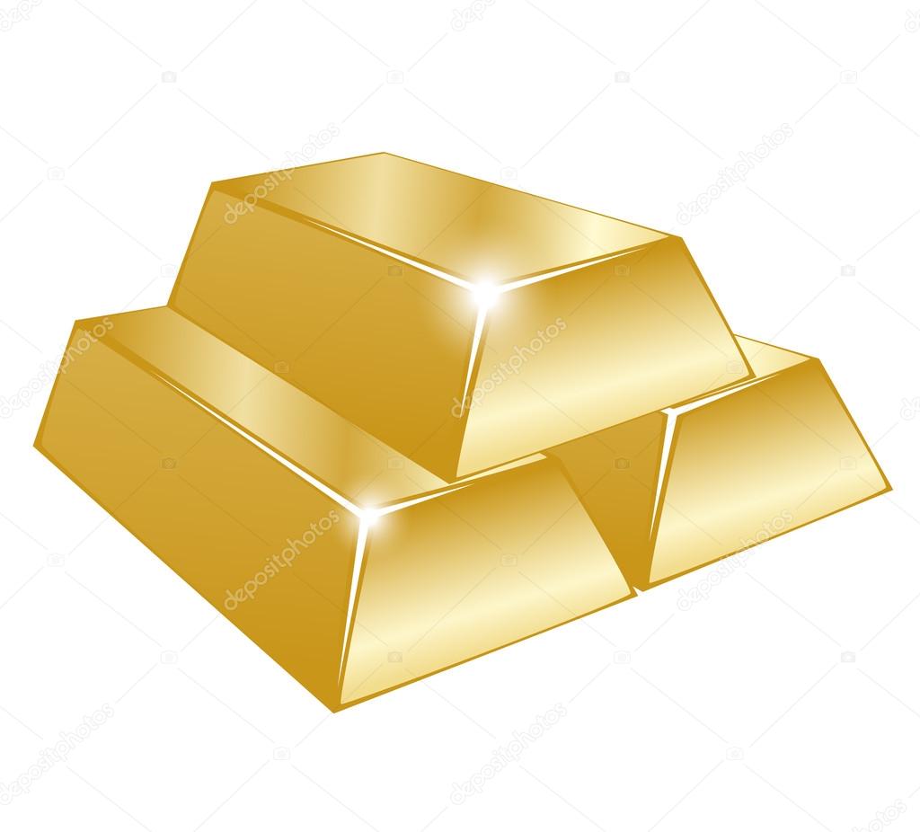 Vector illustration of three gold bars on white background