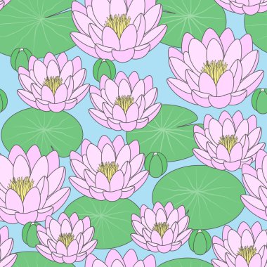 Dikişsiz desen - gölet lilyum, vektör çizim ile