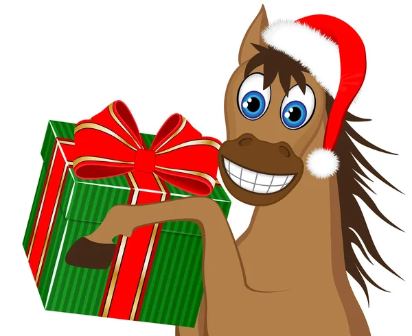 Caballo divertido con un regalo — Vector de stock