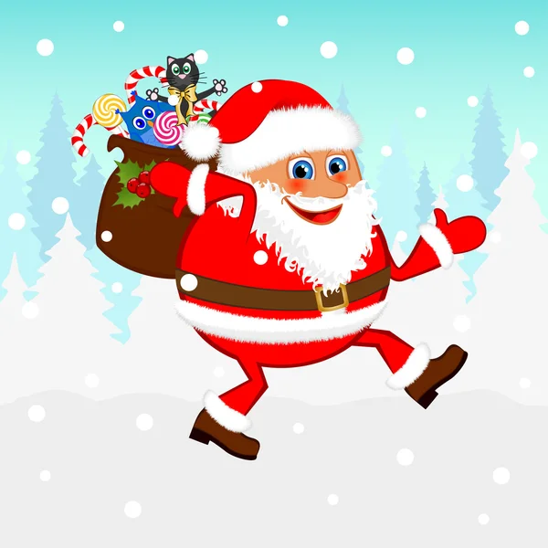 Santa Claus con una bolsa de regalos — Vector de stock