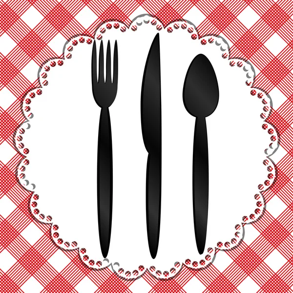Шаблон для меню с ножом, вилкой, салфеткой и ложкой — стоковый вектор