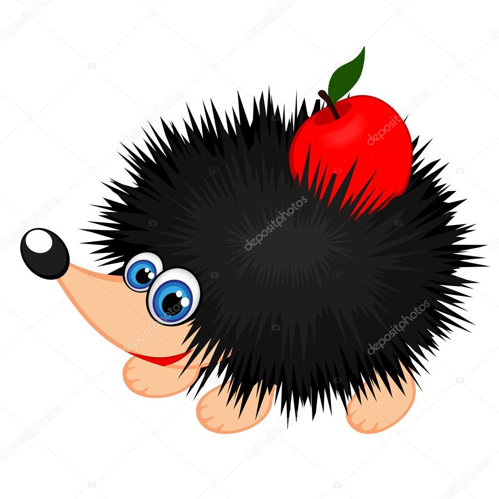 Vector illustration of funny hedgehog with red apple