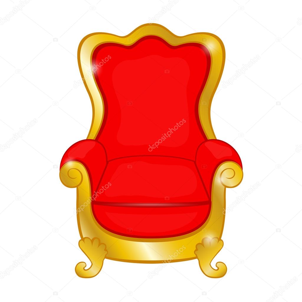 Old red antique armchair on a white background