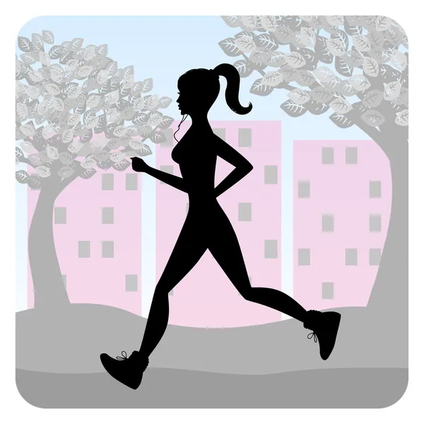 Silhouette of a young girl running in the park — Stock Vector