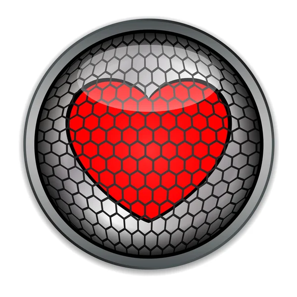 Botón de plata con corazón rojo, vector — Vector de stock