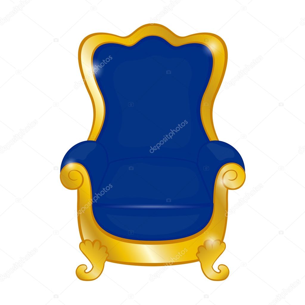 Old blue antique armchair on a white background