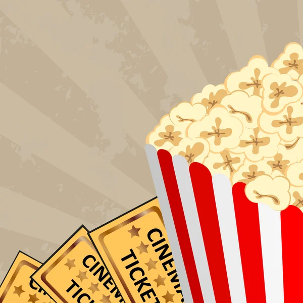 Cine - palomitas de maíz y entradas, ilustración vectorial — Vector de stock