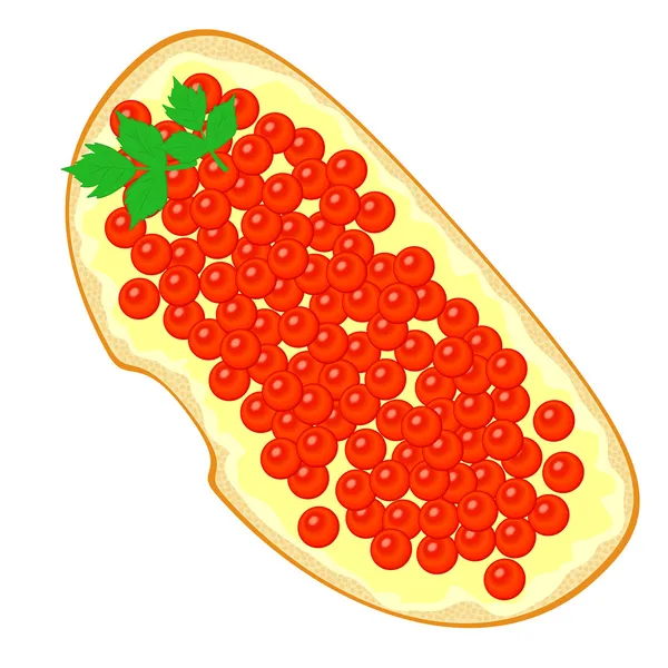 Smörgås med smör och röd kaviar isolerad på vitt — Stock vektor