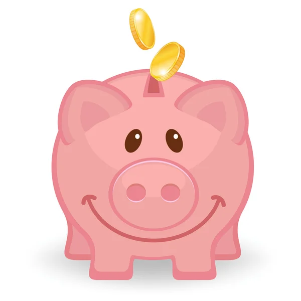 Happy piggy bank with coins — Stock Vector