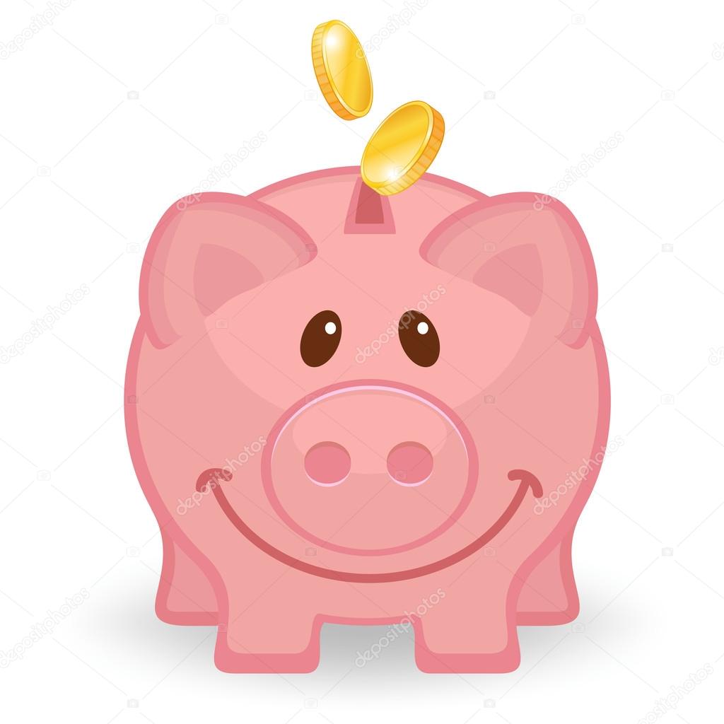 Happy piggy bank with coins