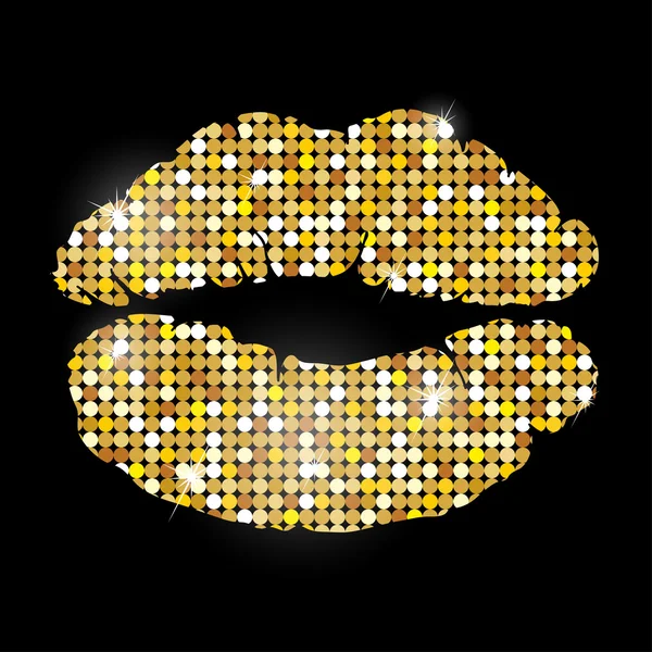 Golden lips on black background — Stock Vector