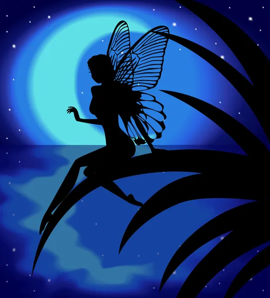 Silhouette fairy flicka på en bakgrund med månen — Stock vektor