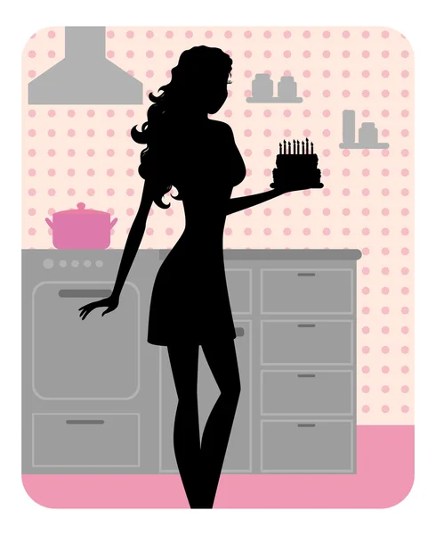 Silhouette de belle fille cuisine — Image vectorielle