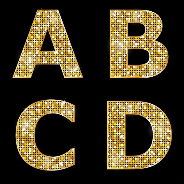 Gouden metallisch glanzend letters a, b, c, d — Stockvector