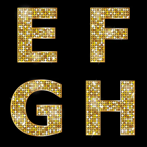 Golden metallic shiny letters E, F, G, H — Stock Vector