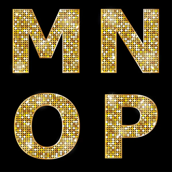 Golden metallic shiny letters M, N, O, P — Stock Vector