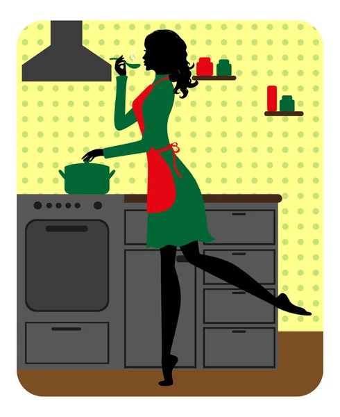 Silhouette of beautiful girl cooking — Stock Vector