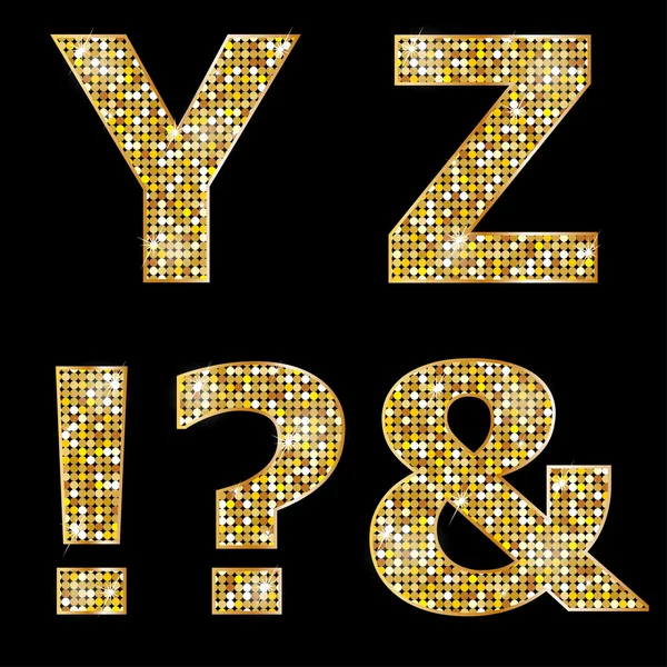 Golden metallic shiny letters Y, Z, !, ?, &