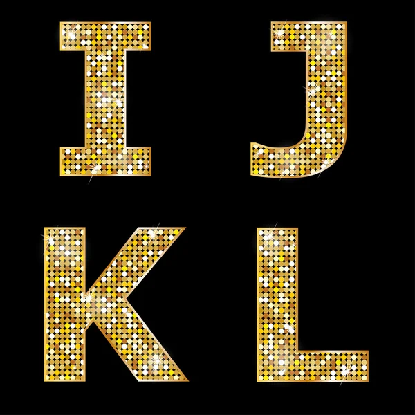 Golden metallic shiny letters I, J, K, L — Stock Vector