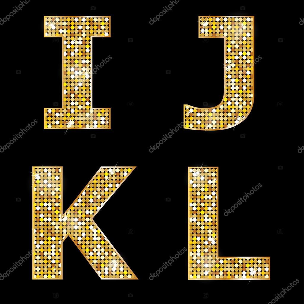 Golden metallic shiny letters I, J, K, L Stock Vector Image by