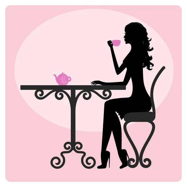 Silhouette de belle femme avec une tasse — Image vectorielle