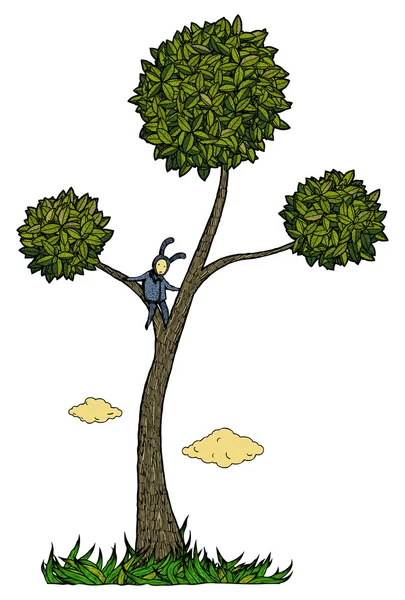 Enfant dans l'illustration vectorielle de l'arbre. Couleur — Image vectorielle