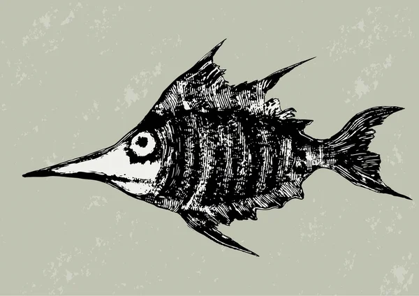 Ilustração engraçada do vetor do peixe do woodcut — Vetor de Stock