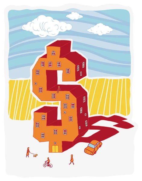 Dólar en forma de edificio (ilustración vectorial ) — Vector de stock