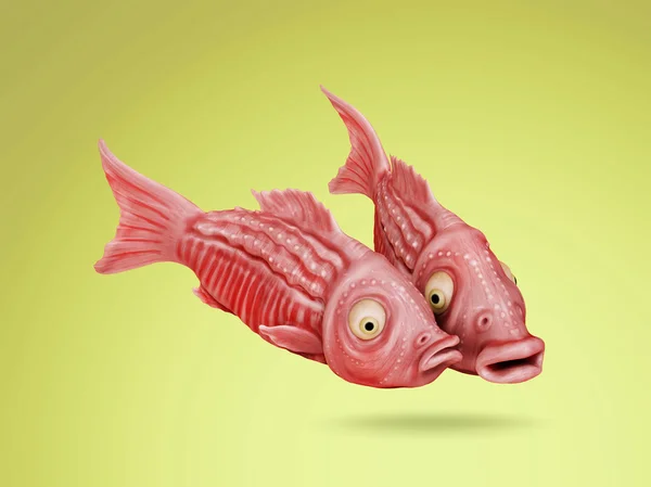 Two funny fish comic cartoon 3D image