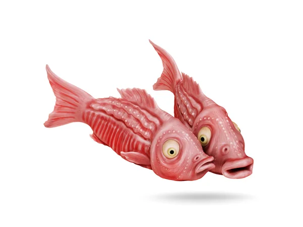 Dois peixes engraçados desenho animado imagem 3D — Fotografia de Stock