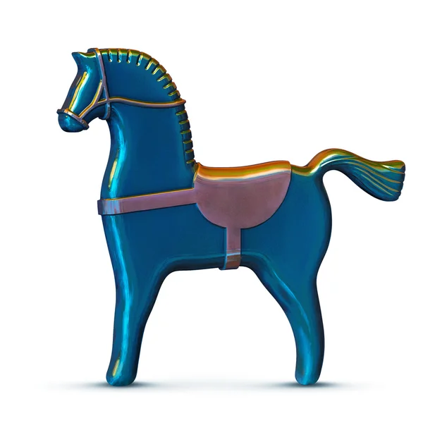 Blue toy metal horse isolated on white — Stock Photo, Image