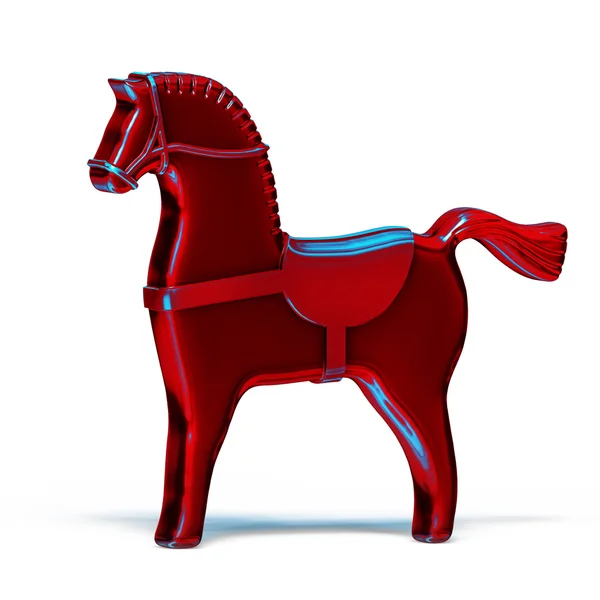 Cavalo de metal de brinquedo vermelho isolado em branco — Fotografia de Stock