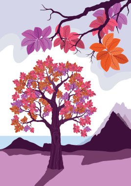 pembe dekoratif ağaç vektör çizim