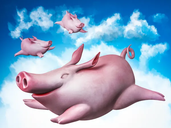 Funny flying piggies. Sky divers — Stock Photo, Image